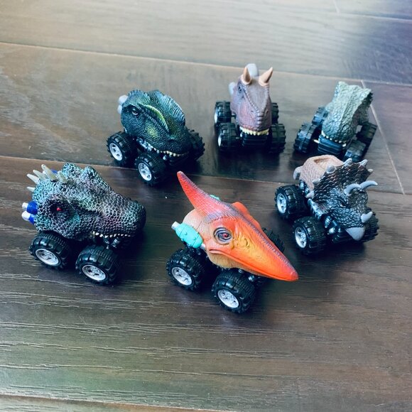 6-Pack Dino Dinosaur Pull Back Toy Trucks Cars Playset for Little Kids/Boys - Picture 2 of 9